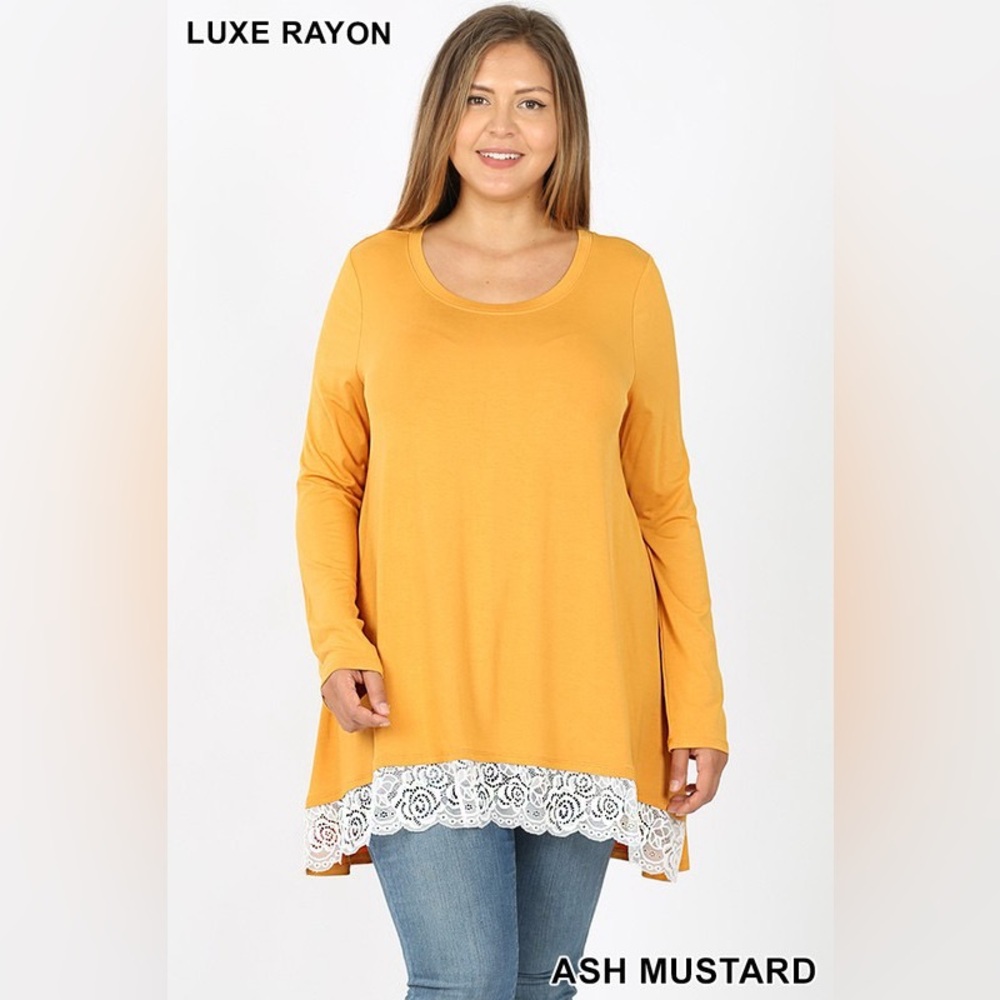 Women's Mustard Top with Lace Hem